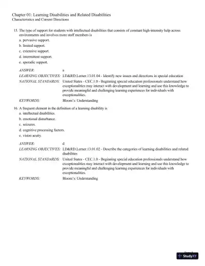 Test Bank For Learning Disabilities and Related Disabilities: Strategies for Success 13th Edition Test Bank - Page 9 preview image