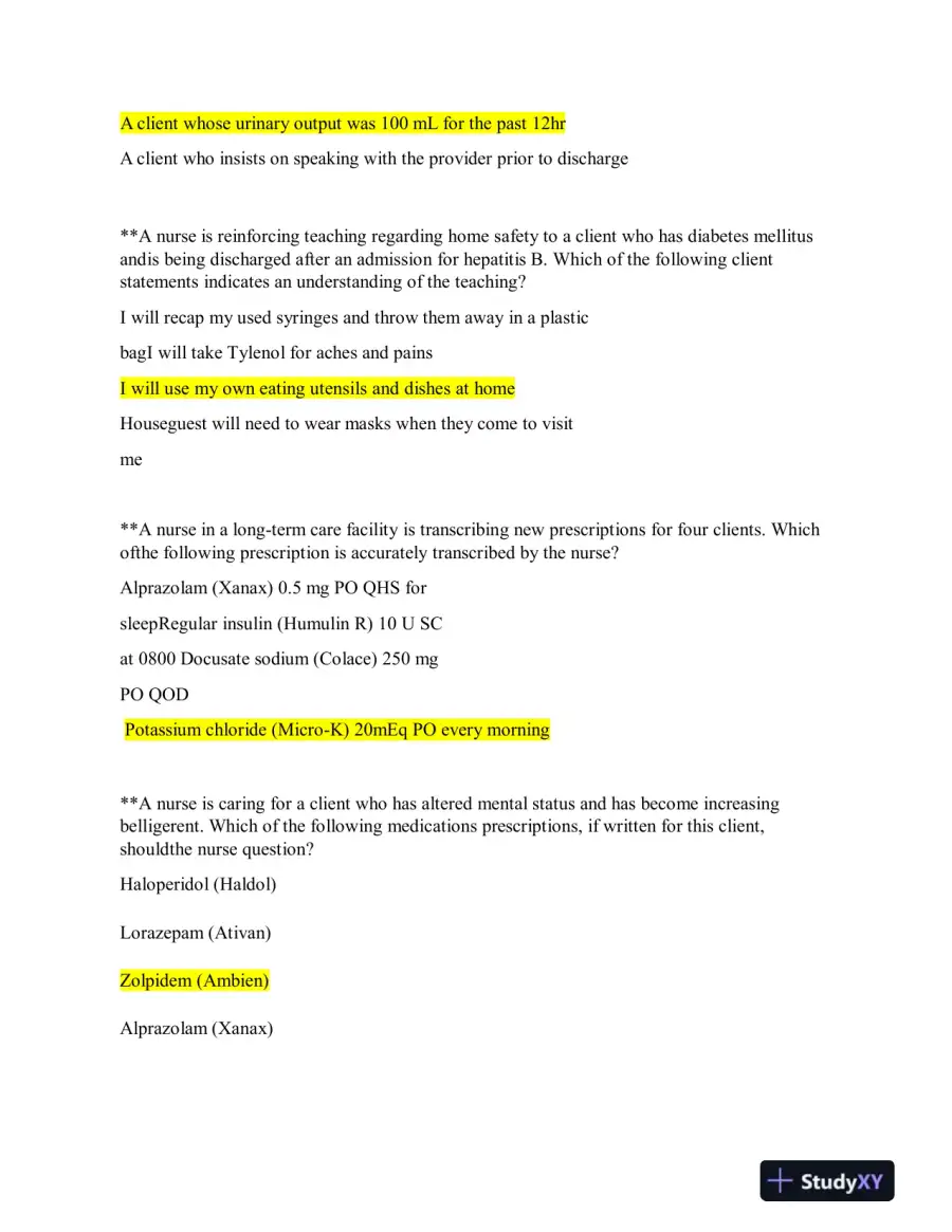2019 ATI Nutrition Proctored Exam with Answers (62 Solved Questions), page 10