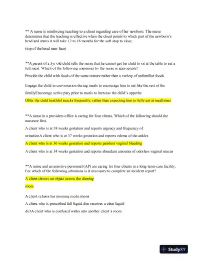 2019 ATI Nutrition Proctored Exam with Answers (62 Solved Questions) - Page 12 preview image
