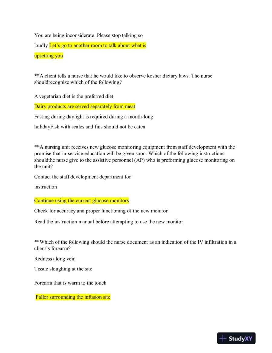 2019 ATI Nutrition Proctored Exam with Answers (62 Solved Questions), page 3