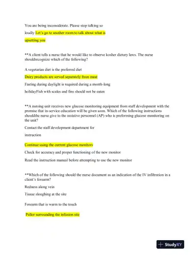 2019 ATI Nutrition Proctored Exam with Answers (62 Solved Questions) - Page 3 preview image
