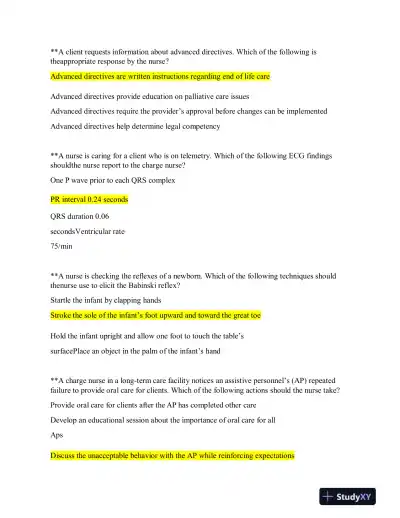 2019 ATI Nutrition Proctored Exam with Answers (62 Solved Questions) - Page 4 preview image