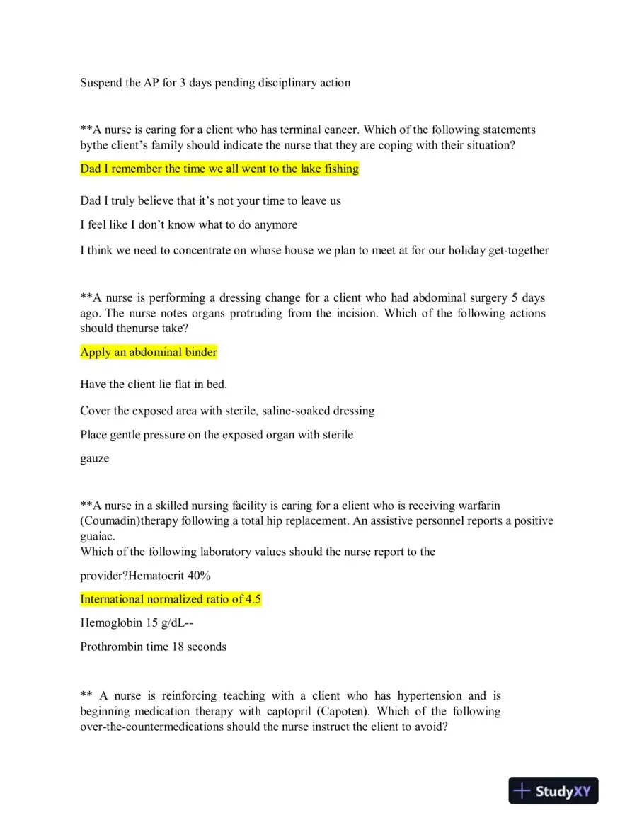 2019 ATI Nutrition Proctored Exam with Answers (62 Solved Questions), page 5
