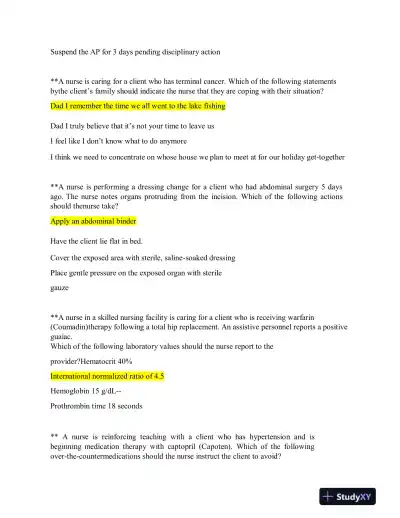 2019 ATI Nutrition Proctored Exam with Answers (62 Solved Questions) - Page 5 preview image