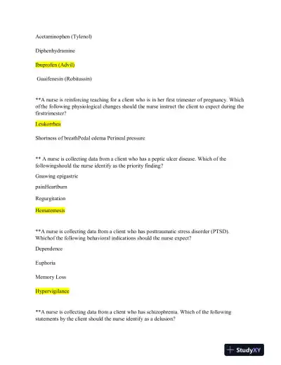 2019 ATI Nutrition Proctored Exam with Answers (62 Solved Questions) - Page 6 preview image