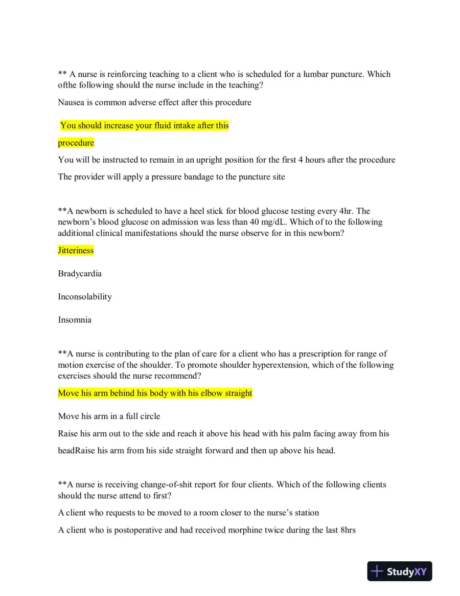 2019 ATI Nutrition Proctored Exam with Answers (62 Solved Questions), page 9