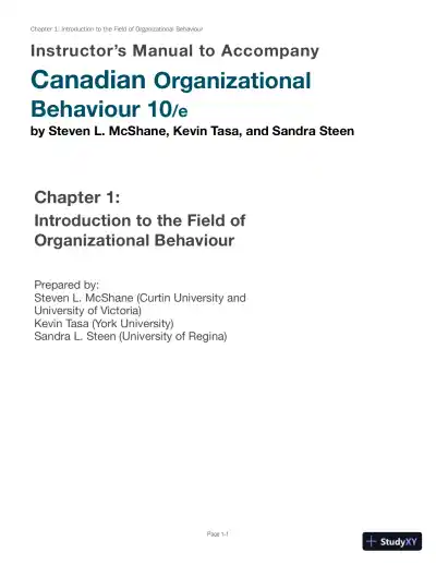 Lecture Notes for Canadian Organizational Behaviour, 10th Edition - Page 1 preview image