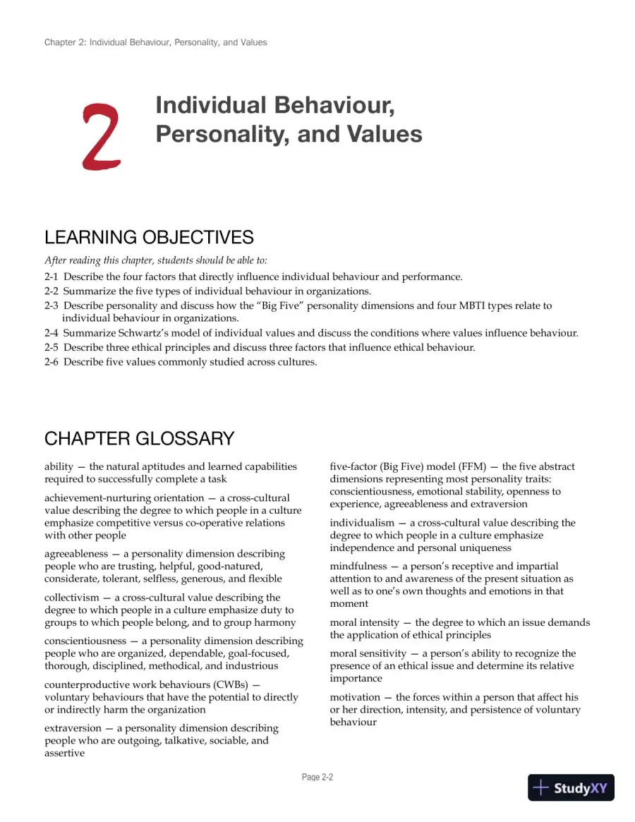 Lecture Notes for Canadian Organizational Behaviour, 10th Edition, page 18