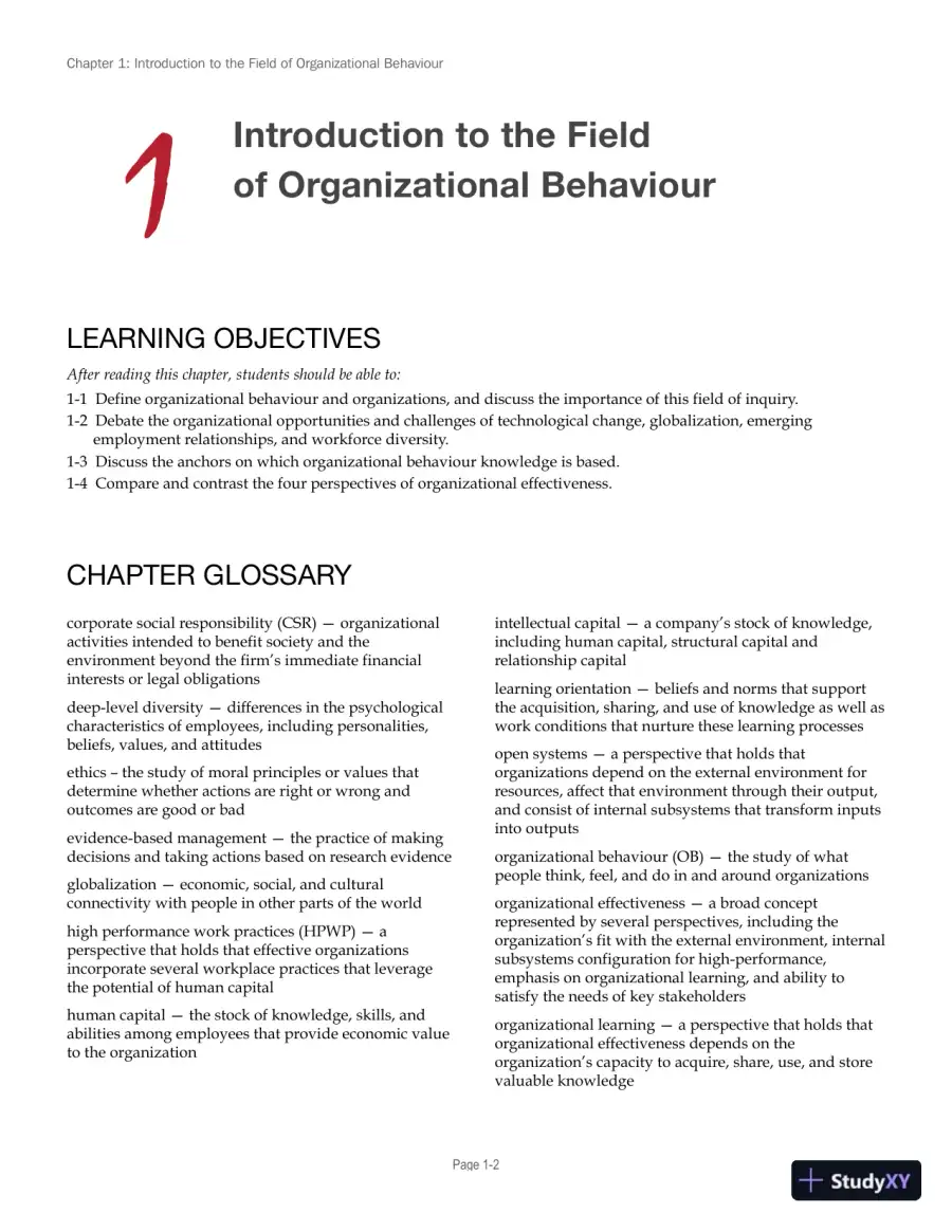 Lecture Notes for Canadian Organizational Behaviour, 10th Edition, page 3
