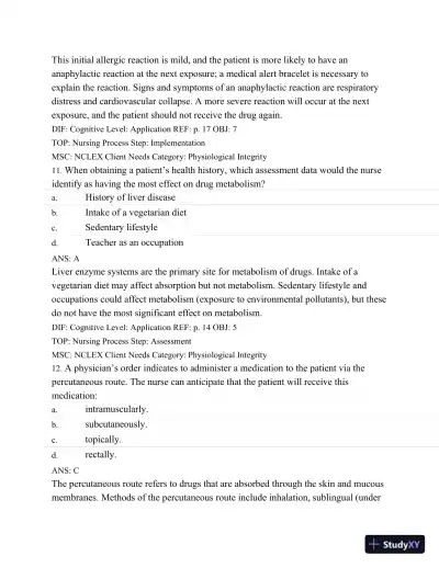 Test Bank For Basic Pharmacology For Nurses, 16e, 16th Edition - Page 15 preview image