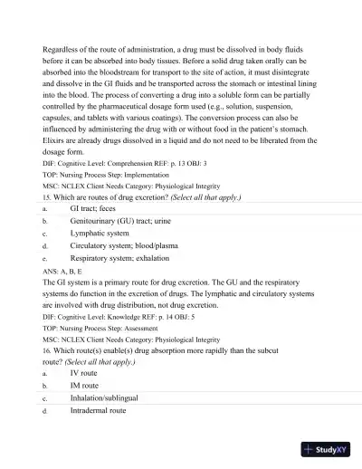 Test Bank For Basic Pharmacology For Nurses, 16e, 16th Edition - Page 17 preview image
