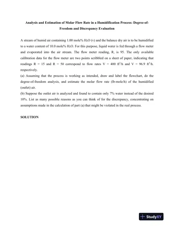 Analysis and Estimation of Molar Flow Rate in a Humidification Process: Degree-of-Freedom and Discrepancy Evaluation - Page 1 preview image