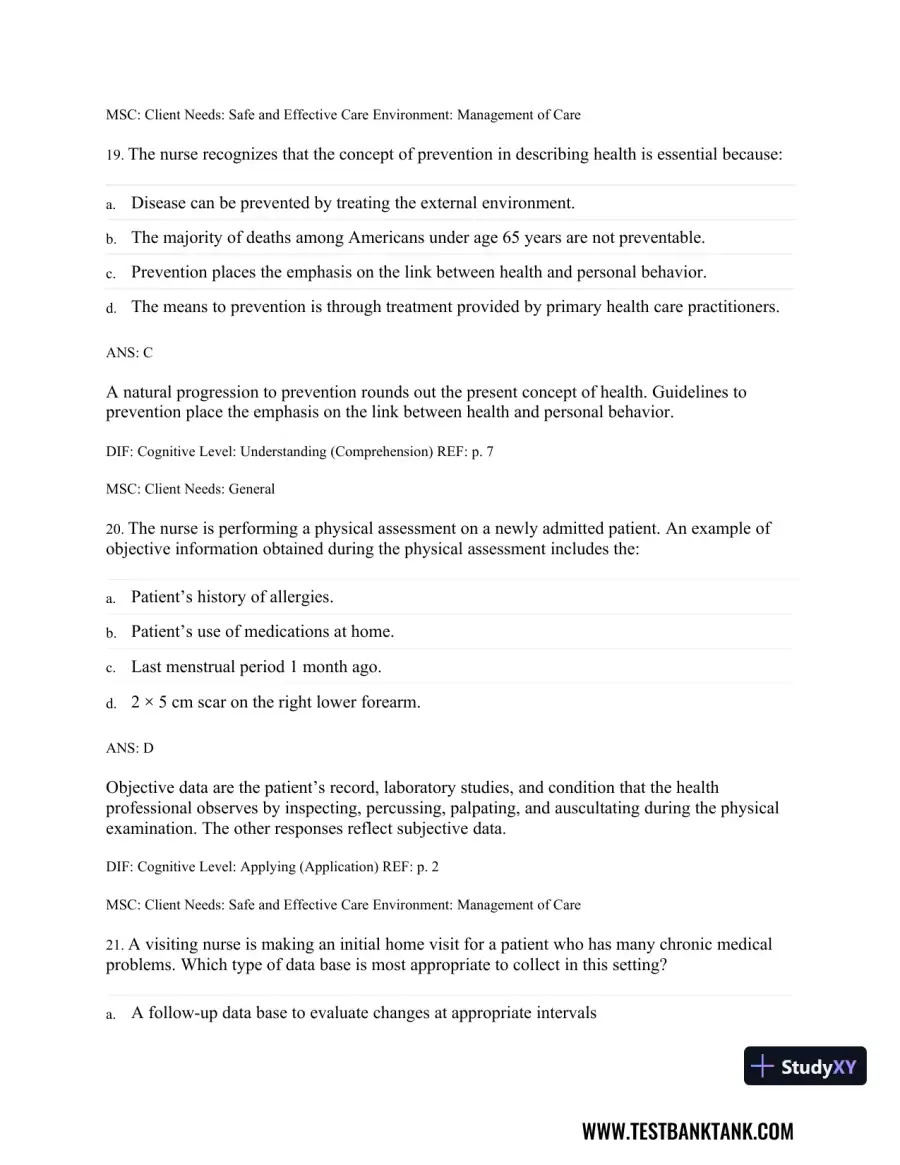 Physical Examination and Health Assessment 8th Edition Test Bank, page 10