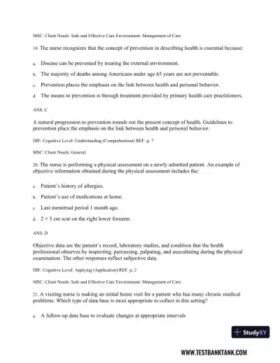 Physical Examination and Health Assessment 8th Edition Test Bank - Page 10 preview image