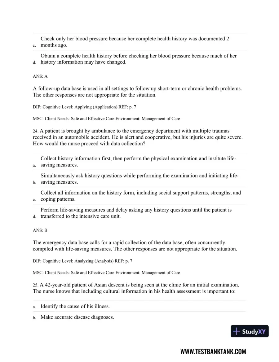 Physical Examination and Health Assessment 8th Edition Test Bank, page 12