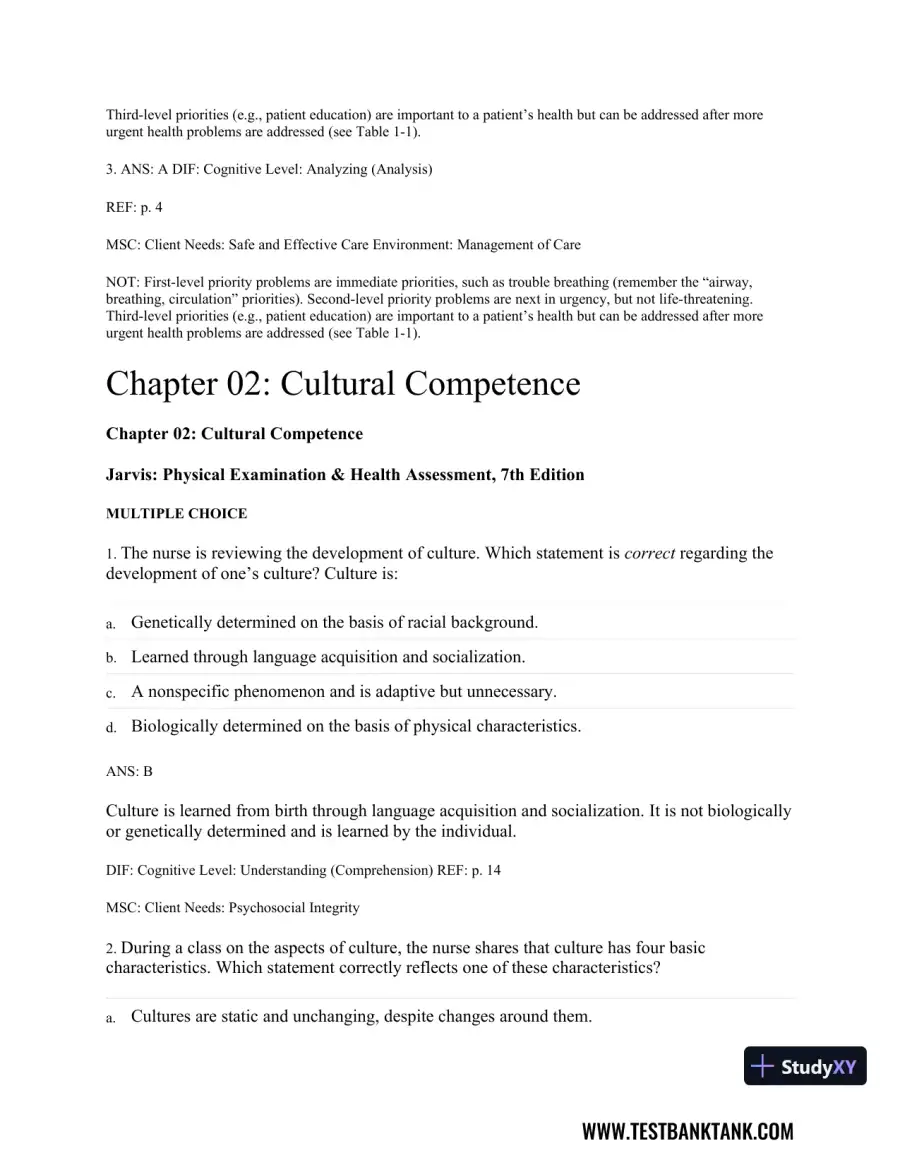 Physical Examination and Health Assessment 8th Edition Test Bank, page 16