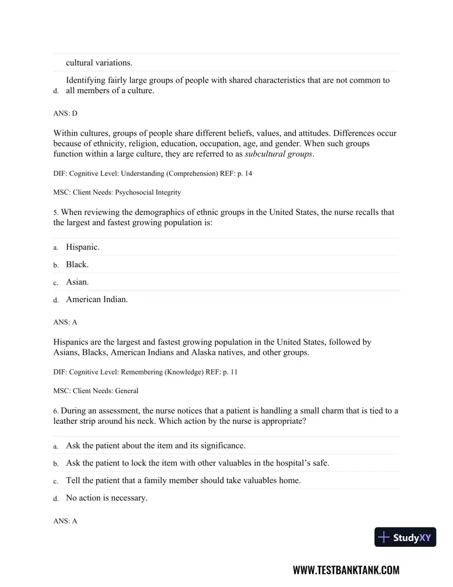 Physical Examination and Health Assessment 8th Edition Test Bank, page 18