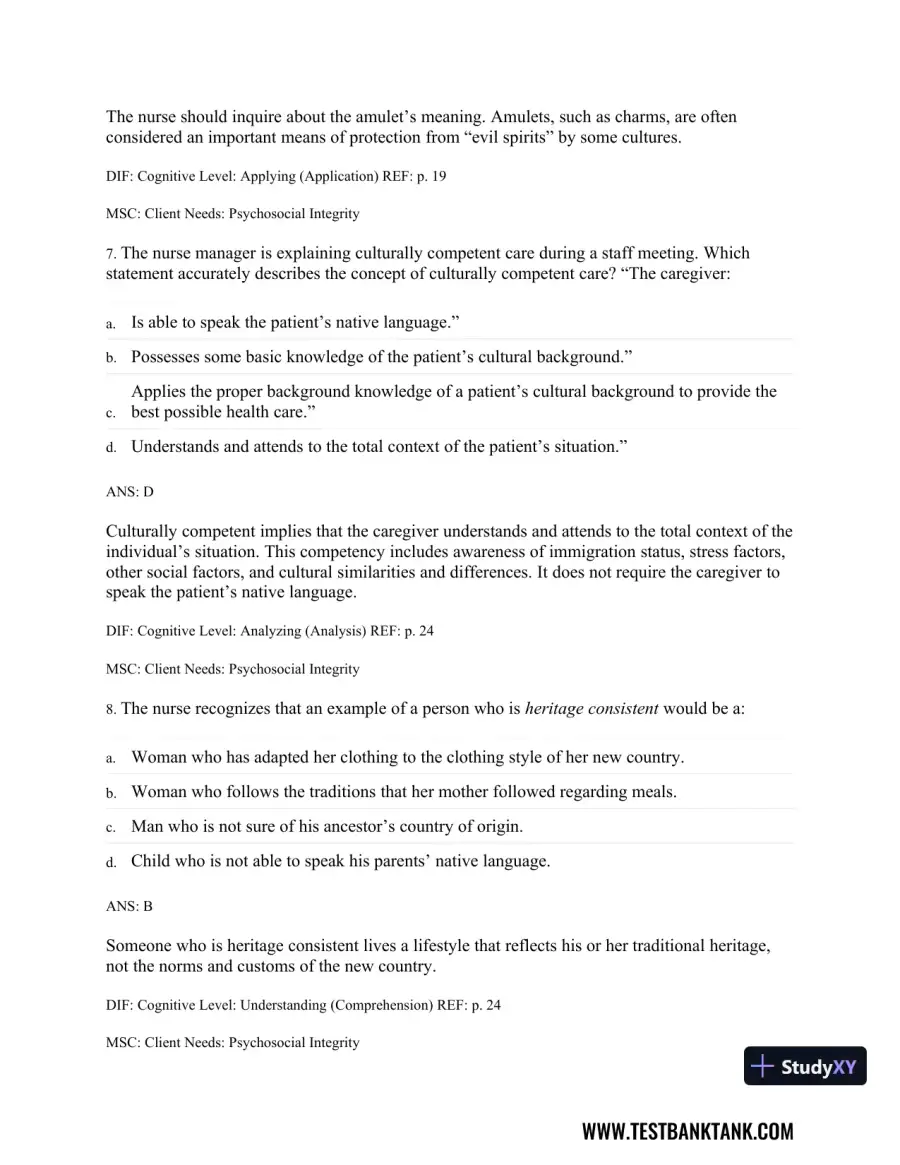Physical Examination and Health Assessment 8th Edition Test Bank, page 19