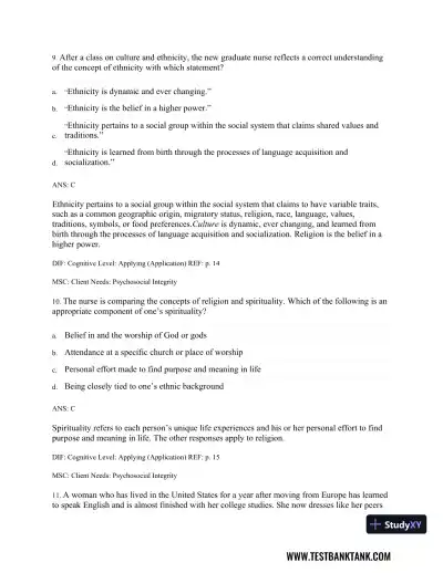 Physical Examination and Health Assessment 8th Edition Test Bank - Page 20 preview image