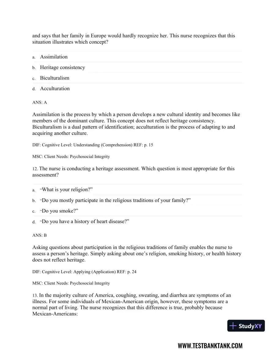 Physical Examination and Health Assessment 8th Edition Test Bank, page 21