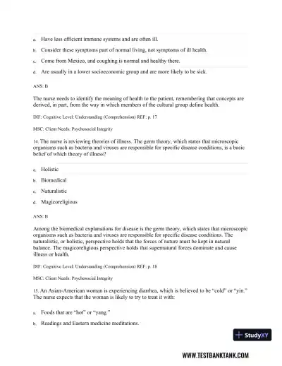 Physical Examination and Health Assessment 8th Edition Test Bank - Page 22 preview image