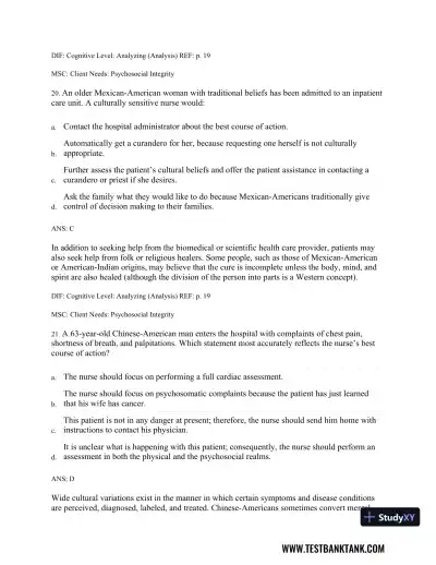 Physical Examination and Health Assessment 8th Edition Test Bank - Page 25 preview image