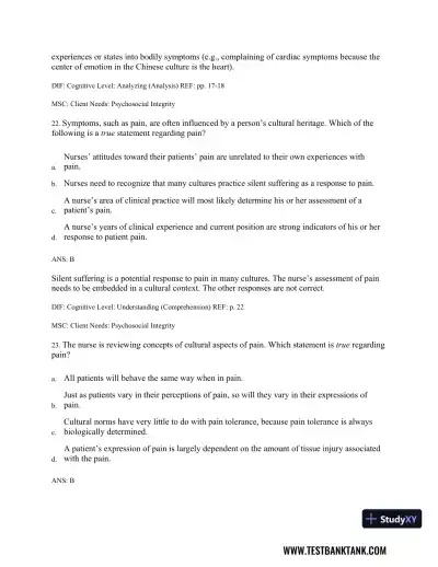 Physical Examination and Health Assessment 8th Edition Test Bank - Page 26 preview image