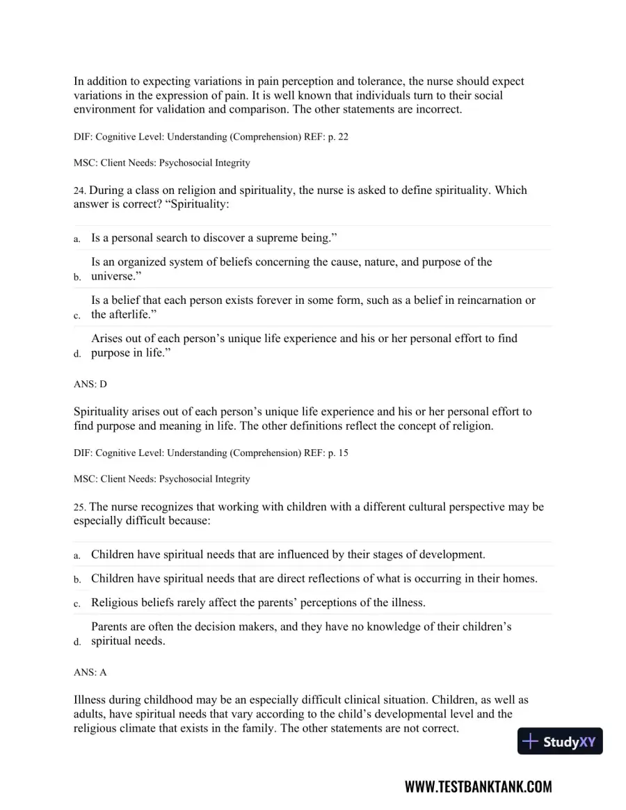 Physical Examination and Health Assessment 8th Edition Test Bank, page 27
