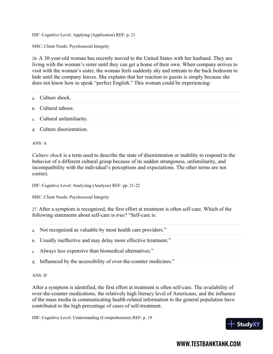 Physical Examination and Health Assessment 8th Edition Test Bank, page 28