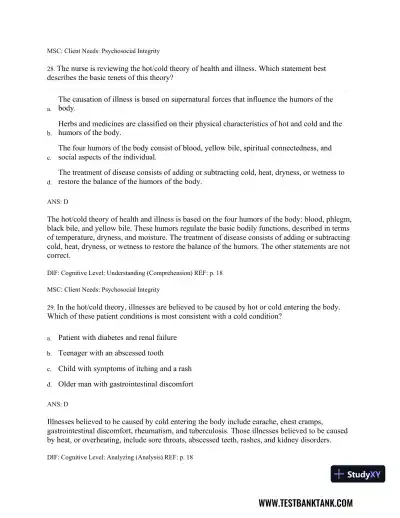 Physical Examination and Health Assessment 8th Edition Test Bank - Page 29 preview image