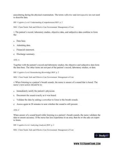 Physical Examination and Health Assessment 8th Edition Test Bank - Page 3 preview image