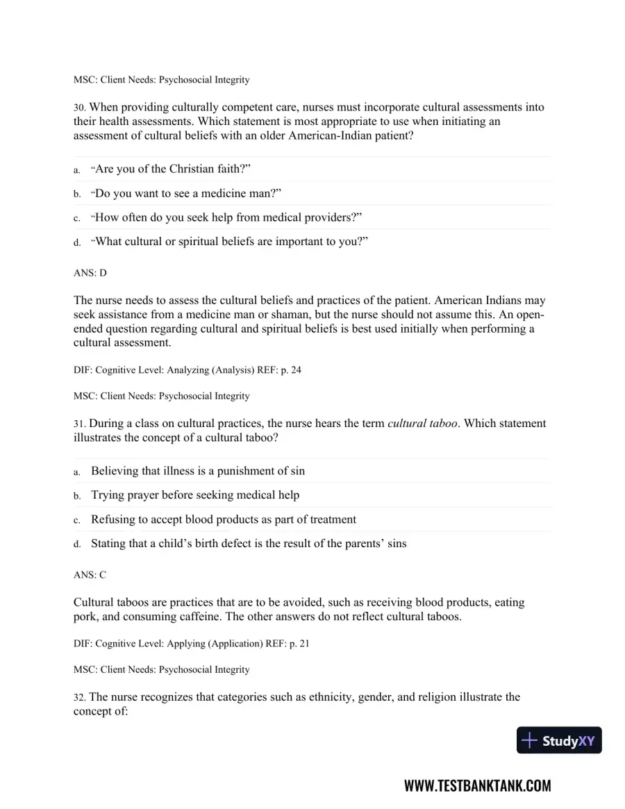Physical Examination and Health Assessment 8th Edition Test Bank, page 30