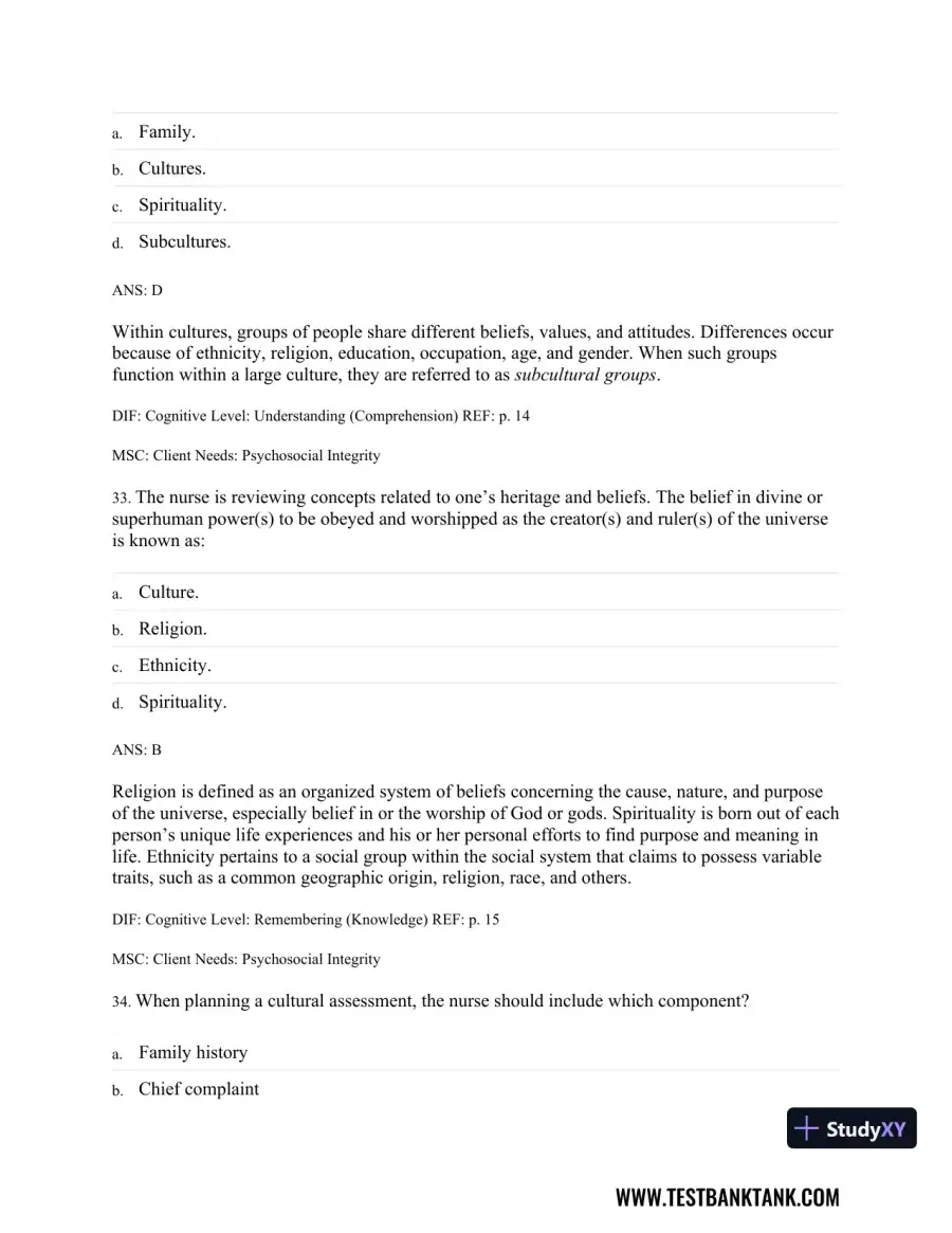 Physical Examination and Health Assessment 8th Edition Test Bank, page 31