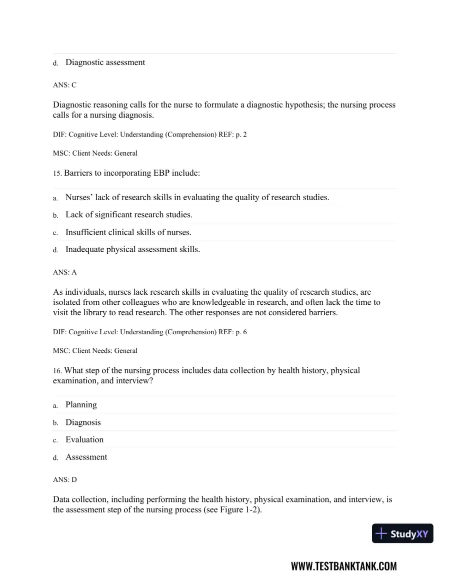 Physical Examination and Health Assessment 8th Edition Test Bank, page 8