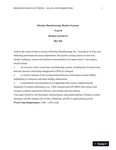 BSA 502 Business Systems II: Riordan Manufacturing: Business Systems - Page 1 preview image