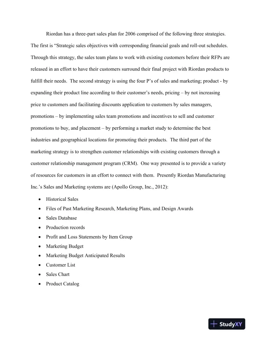 BSA 502 Business Systems II: Riordan Manufacturing: Business Systems, page 4