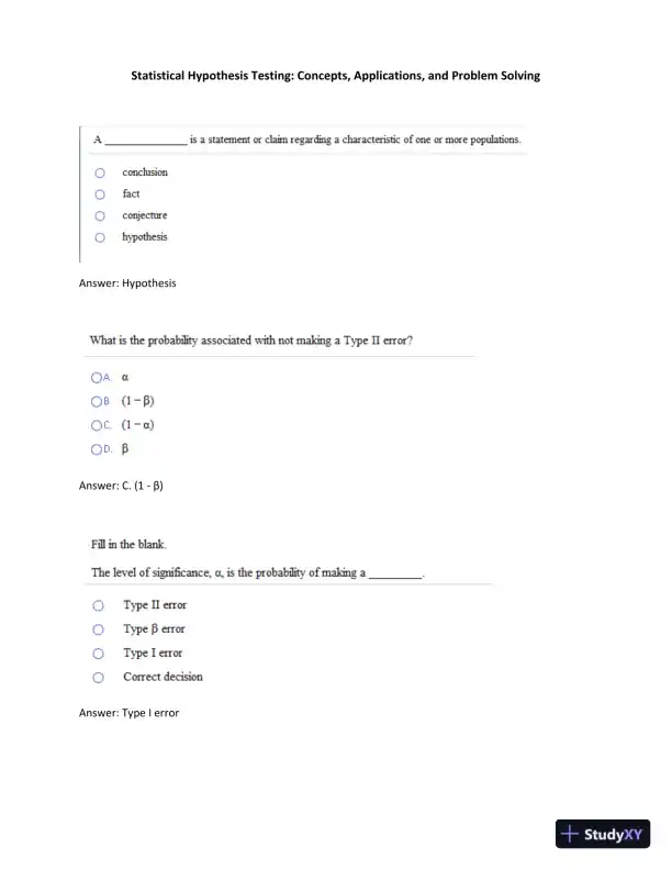 Statistical Hypothesis Testing: Concepts, Applications, And Problem Solving - Page 1 preview image