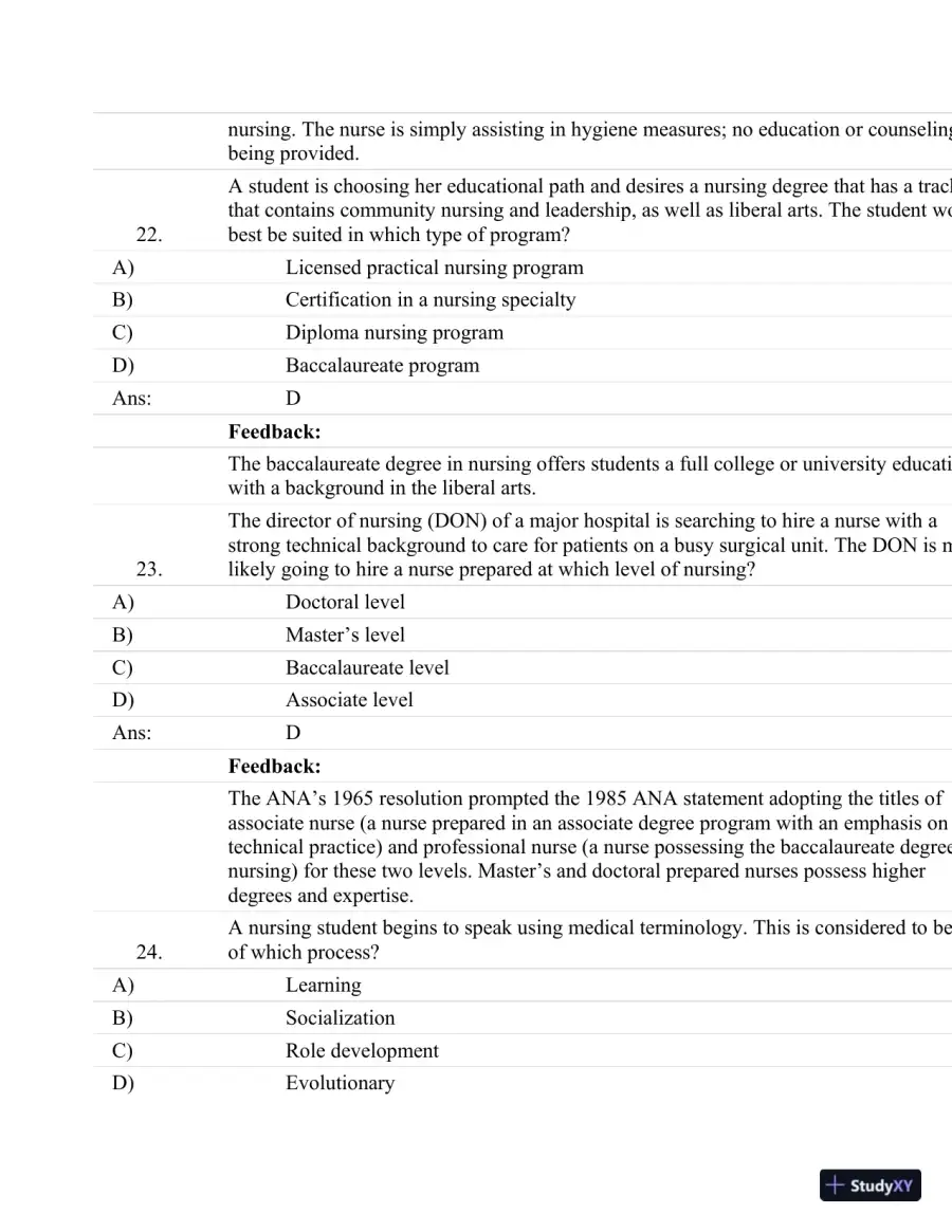 Test Bank For Fundamentals Of Nursing: Human Health And Function (Craven, Fundamentals Of Nursing: Human Health And Function), 7th Edition, page 10