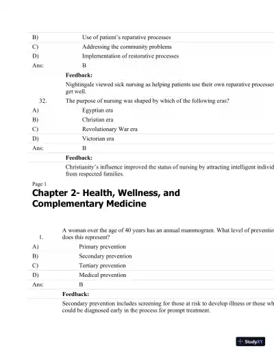 Test Bank For Fundamentals Of Nursing: Human Health And Function (Craven, Fundamentals Of Nursing: Human Health And Function), 7th Edition - Page 13 preview image