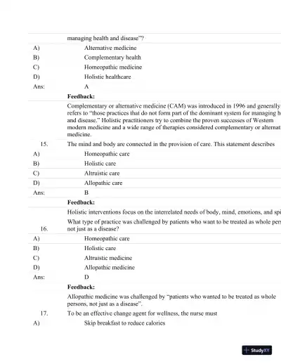 Test Bank For Fundamentals Of Nursing: Human Health And Function (Craven, Fundamentals Of Nursing: Human Health And Function), 7th Edition - Page 18 preview image