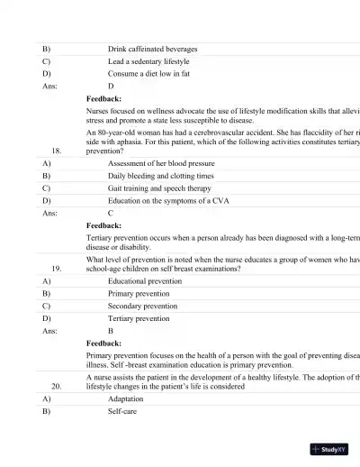 Test Bank For Fundamentals Of Nursing: Human Health And Function (Craven, Fundamentals Of Nursing: Human Health And Function), 7th Edition - Page 19 preview image