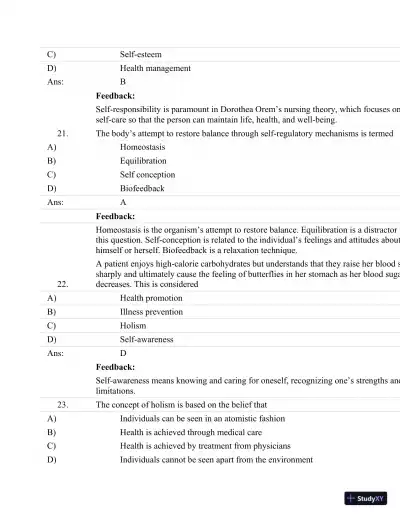 Test Bank For Fundamentals Of Nursing: Human Health And Function (Craven, Fundamentals Of Nursing: Human Health And Function), 7th Edition - Page 20 preview image