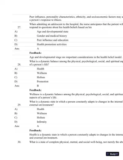 Test Bank For Fundamentals Of Nursing: Human Health And Function (Craven, Fundamentals Of Nursing: Human Health And Function), 7th Edition - Page 22 preview image