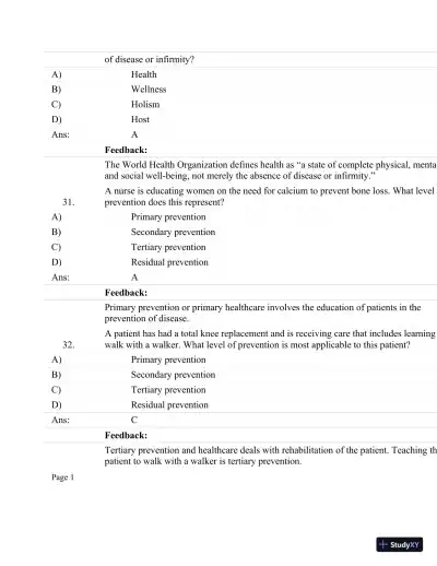 Test Bank For Fundamentals Of Nursing: Human Health And Function (Craven, Fundamentals Of Nursing: Human Health And Function), 7th Edition - Page 23 preview image