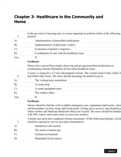 Test Bank For Fundamentals Of Nursing: Human Health And Function (Craven, Fundamentals Of Nursing: Human Health And Function), 7th Edition - Page 24 preview image