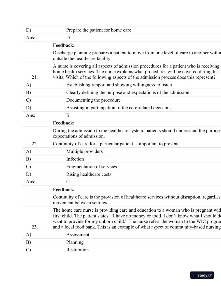 Test Bank For Fundamentals Of Nursing: Human Health And Function (Craven, Fundamentals Of Nursing: Human Health And Function), 7th Edition, page 31