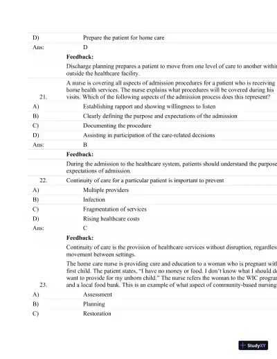 Test Bank For Fundamentals Of Nursing: Human Health And Function (Craven, Fundamentals Of Nursing: Human Health And Function), 7th Edition - Page 31 preview image
