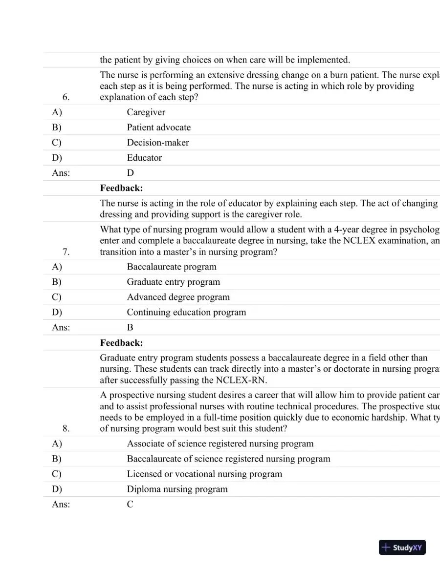 Test Bank For Fundamentals Of Nursing: Human Health And Function (Craven, Fundamentals Of Nursing: Human Health And Function), 7th Edition, page 4