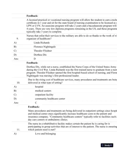 Test Bank For Fundamentals Of Nursing: Human Health And Function (Craven, Fundamentals Of Nursing: Human Health And Function), 7th Edition - Page 5 preview image