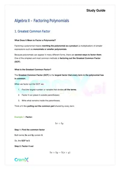 Algebra II - Factoring Polynomials - Page 1 preview image